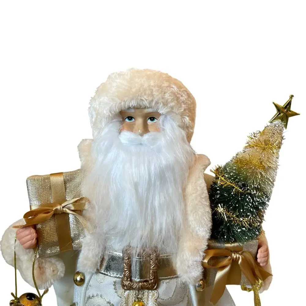 34th & Pine 18in Gold Ivory Standing Santa Figurine Christmas Holiday Glam New